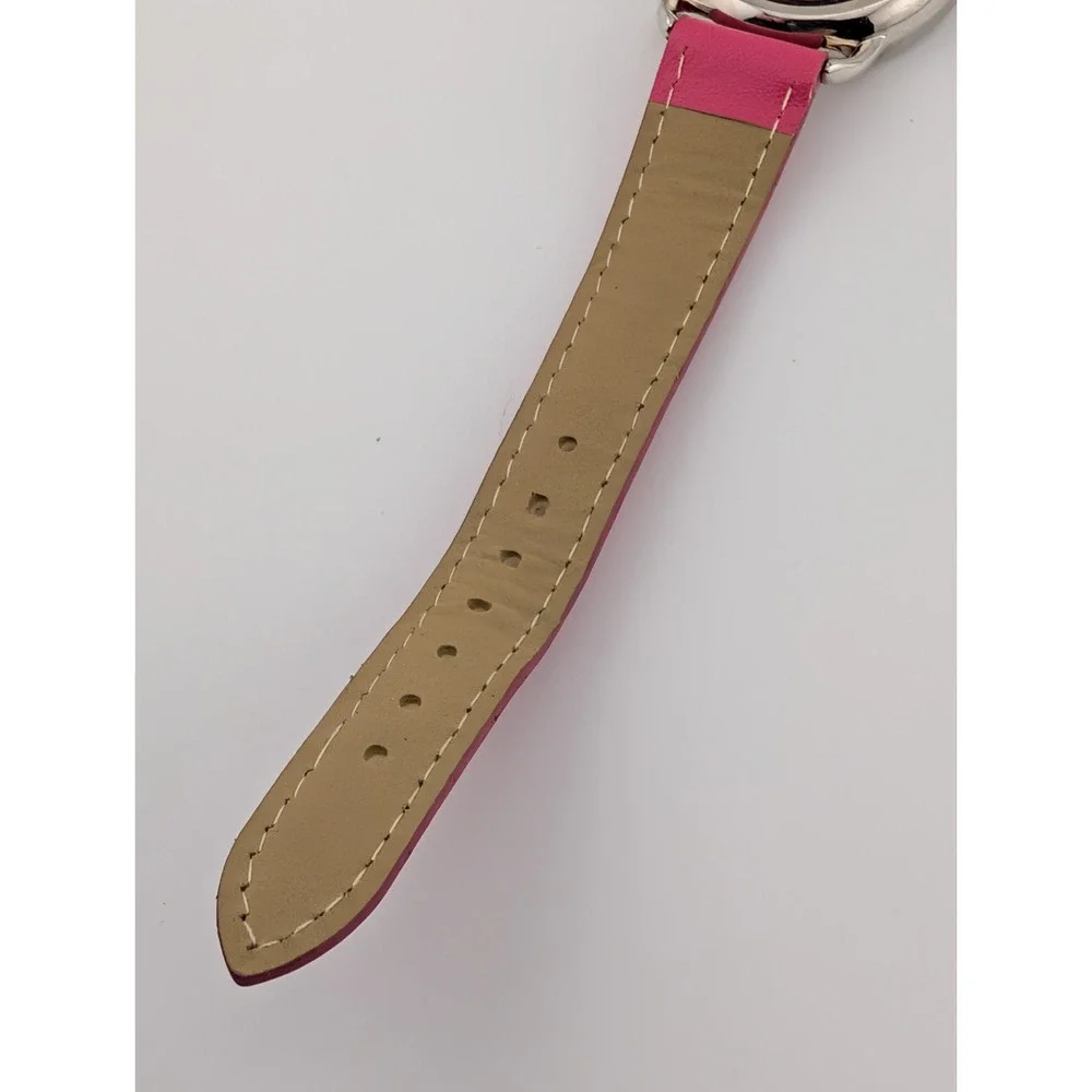 Kessaris Watch Women 35mm Silver Case Pink MOP Dial Pink‎ Band- New Battery